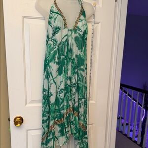 Vix Green and Cream Backless Halter Dress